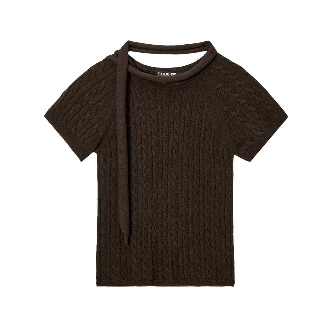 SW2F4KT07BR symmetric percent Strap Cable Knit Top Brown