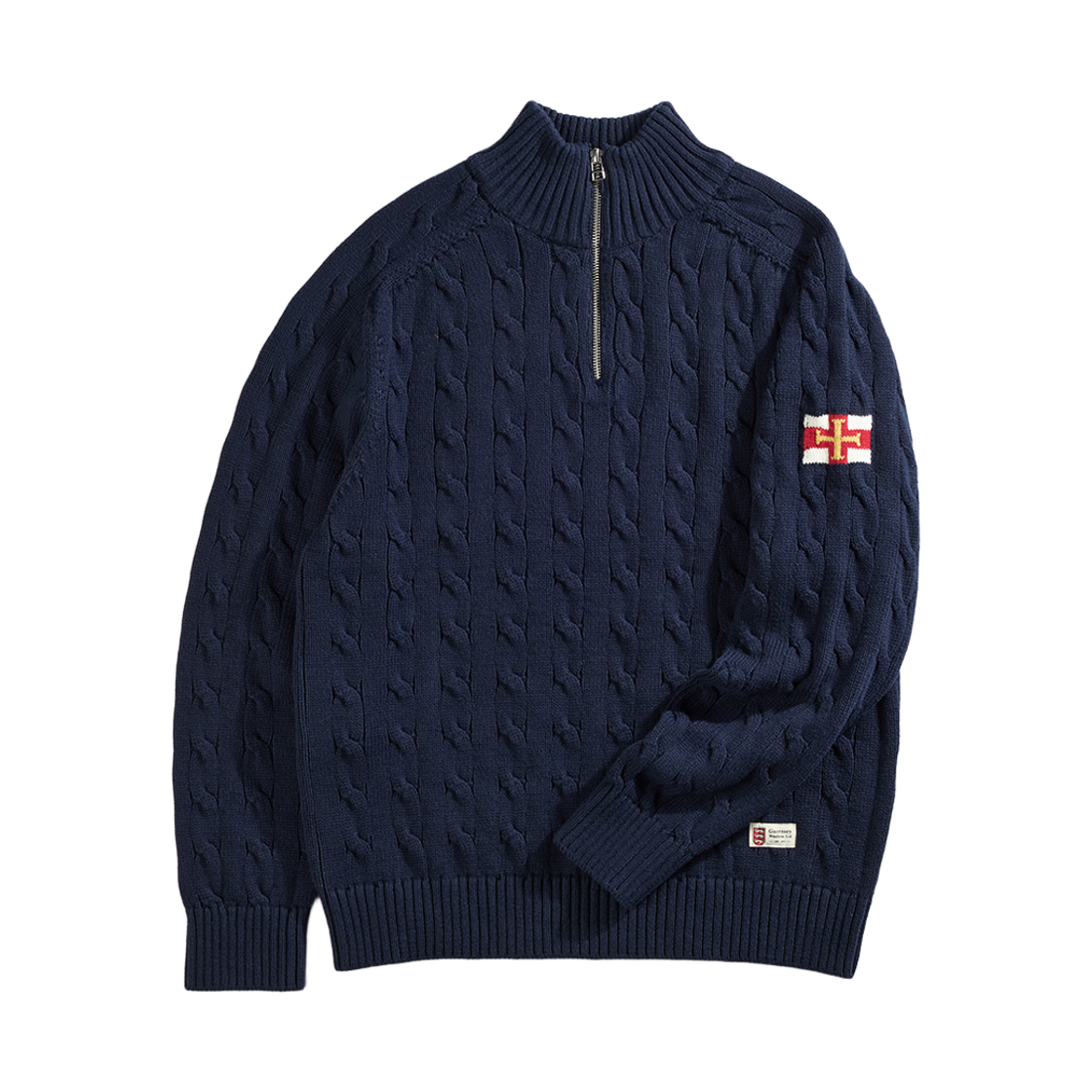 GW2DKN04-nv Guernsey Woollens Heavy Cotton Cable Half Zip Sweater Navy