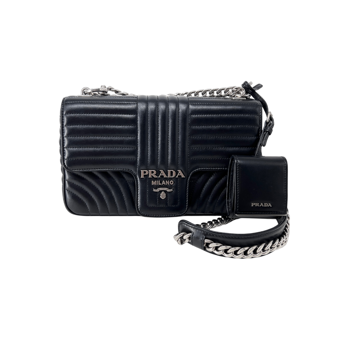 ITBHLVL9838M Prada Diagram Chain Flap Shoulder Bag Black