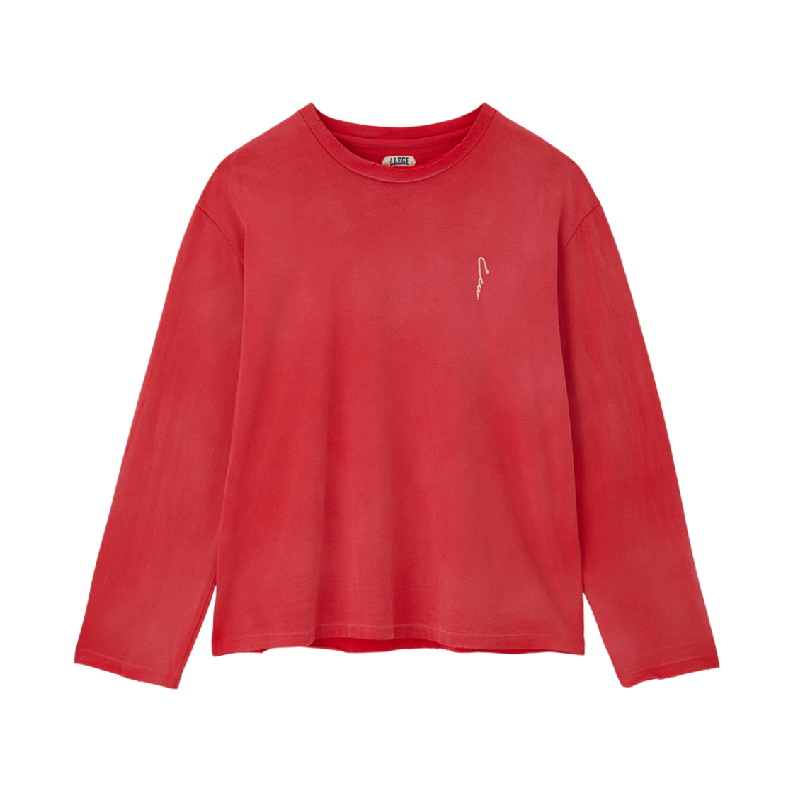 LL26WJTP003RD LLEGE Garment Dyed Long Sleeve Loose T-Shirt Washed Red