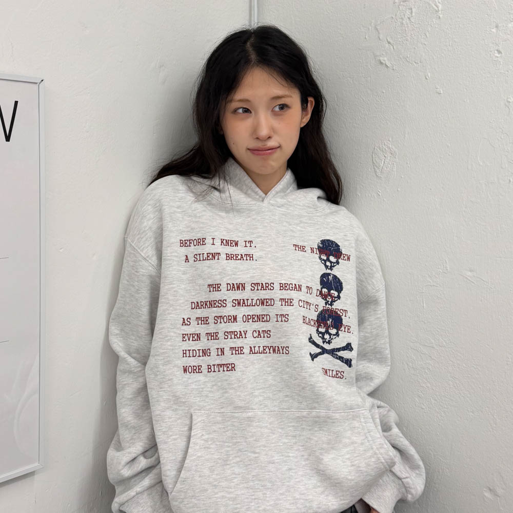아모우 [기모] 스컬 레터 후디 화이트 그레이(AMOU [Fleece] Skull Letter Hoodie White Gray) - 4