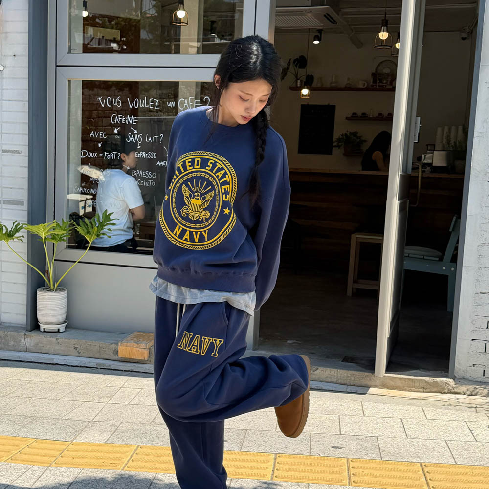 아모우 [기모]  US 네이비 원 턱 스웨트팬츠 블루(AMOU [Fleece]  US Navy One Tuck Sweat pants Blue) - 5