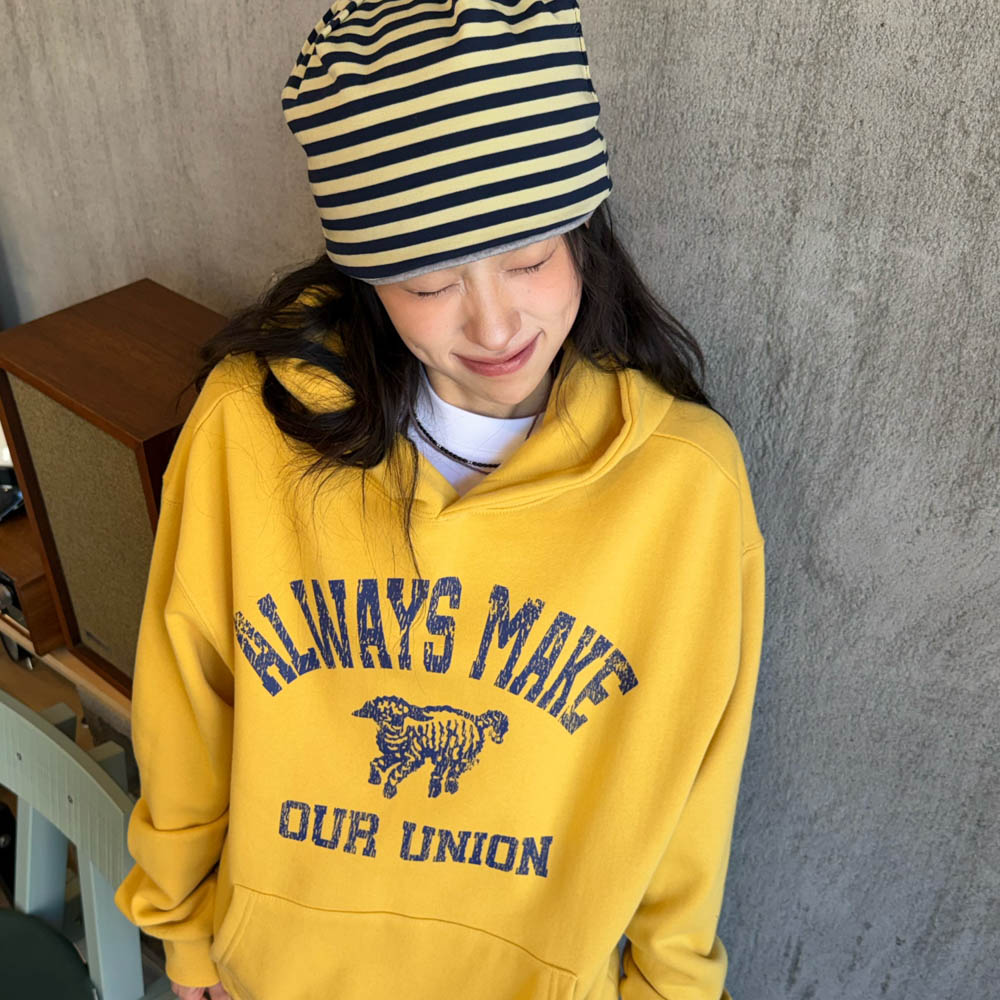 아모우 [기모] 빈티지 램 후디 옐로우(AMOU [Fleece] Vintage Ram Hoodie Yellow) - 5