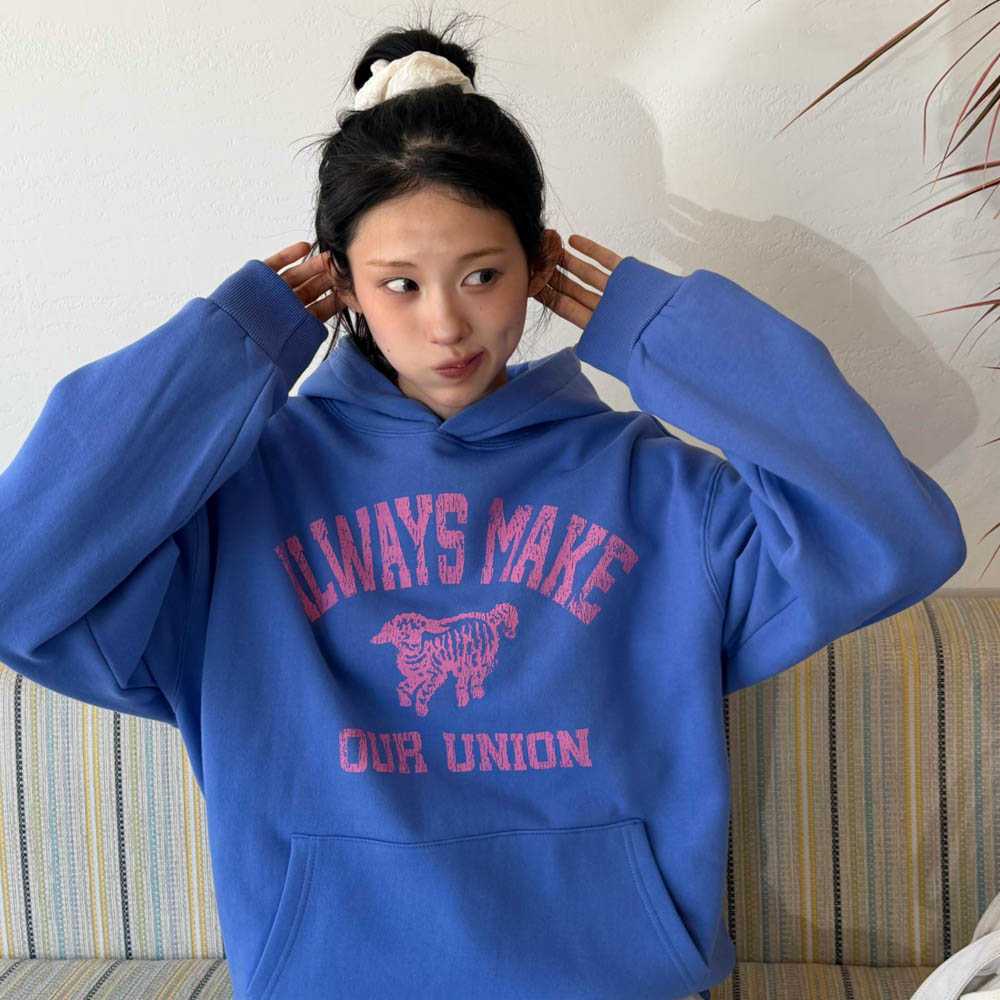 아모우 [기모] 빈티지 램 후디 블루(AMOU [Fleece] Vintage Ram Hoodie Blue) - 6