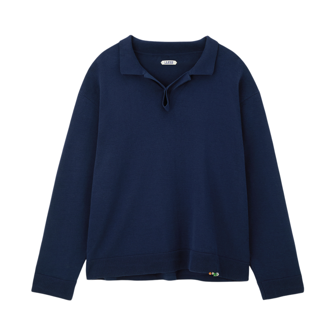 LL26WKTP003NV LLEGE Oversized Cube Detail Polo Knit Navy