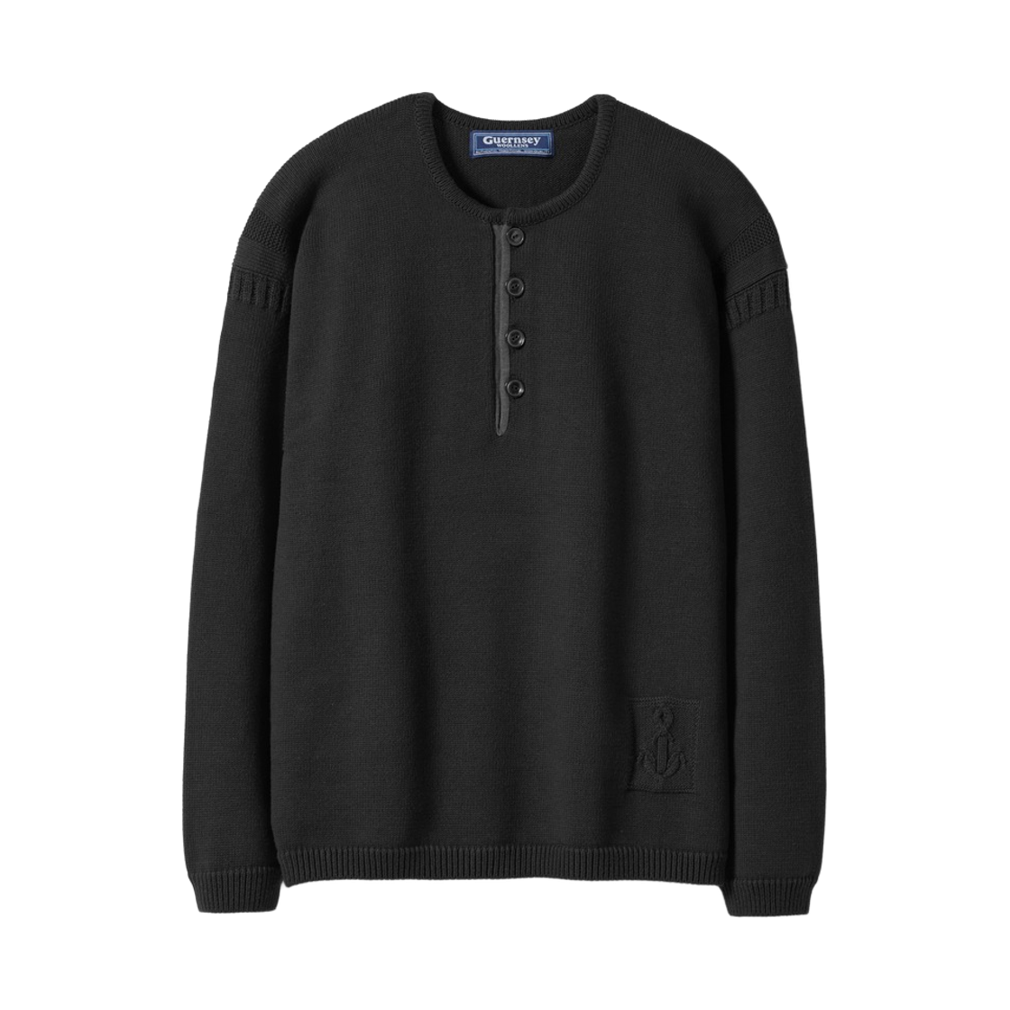 GW26CKN07-BK Guernsey Woollens Heavy Cotton Piping Henley Sweater Black