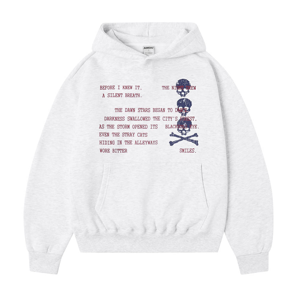 아모우 [기모] 스컬 레터 후디 화이트 그레이(AMOU [Fleece] Skull Letter Hoodie White Gray) - 2