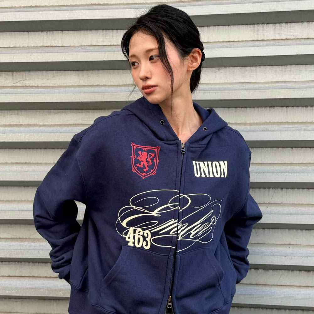 아모우 [기모] 클럽 후드 집업 블루(AMOU [Fleece] Club Hoodie Zip-up Blue) - 3