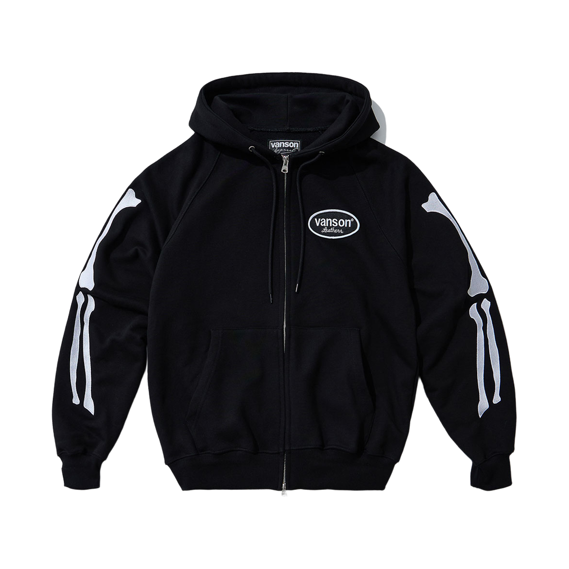벤슨 레더 본 자수 집 후디 / 블랙(Vanson Leathers Bone Embroidered Zip Hoodie / Black)