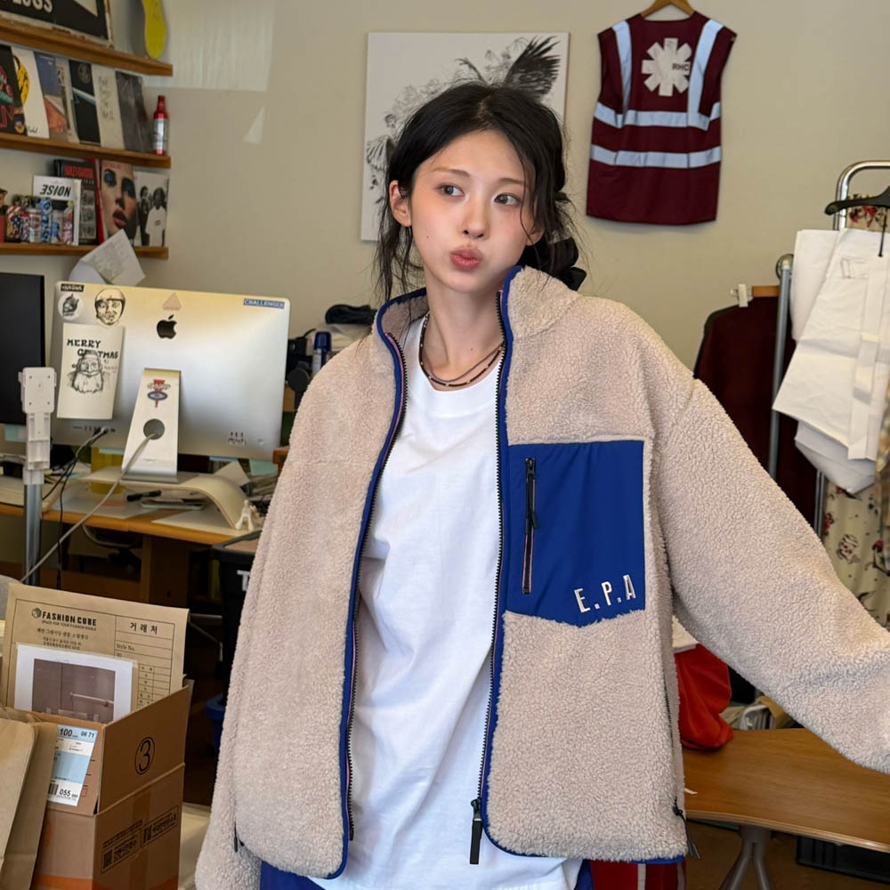 아모우 셰르파 플리스 집업 크림(AMOU Sherpa Fleece Zip-Up Cream) - 6