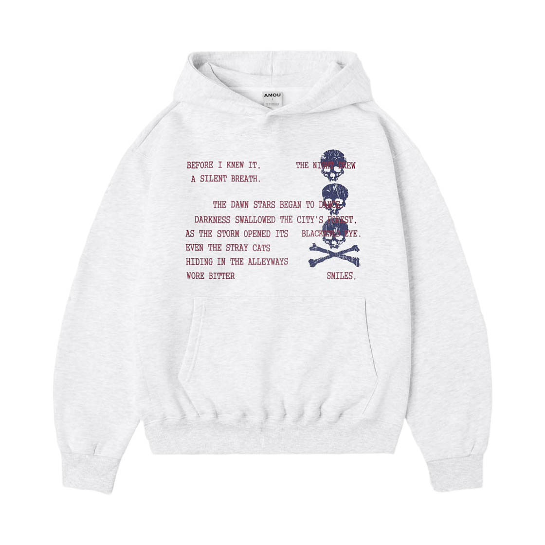 아모우 [기모] 스컬 레터 후디 화이트 그레이(AMOU [Fleece] Skull Letter Hoodie White Gray) - 1