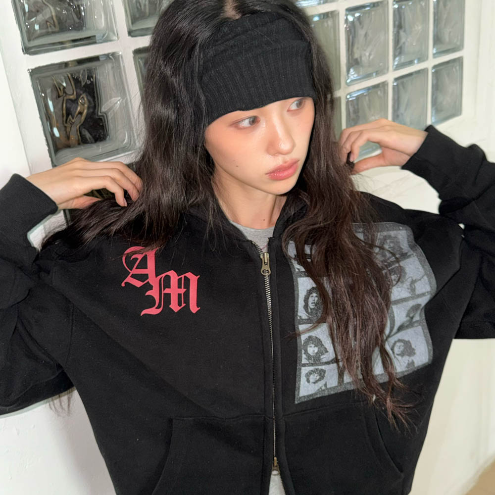 아모우 [기모] AM 히피 후드 집업 블랙(AMOU [Fleece] AM hippy Hoodie Zip-up Black) - 6