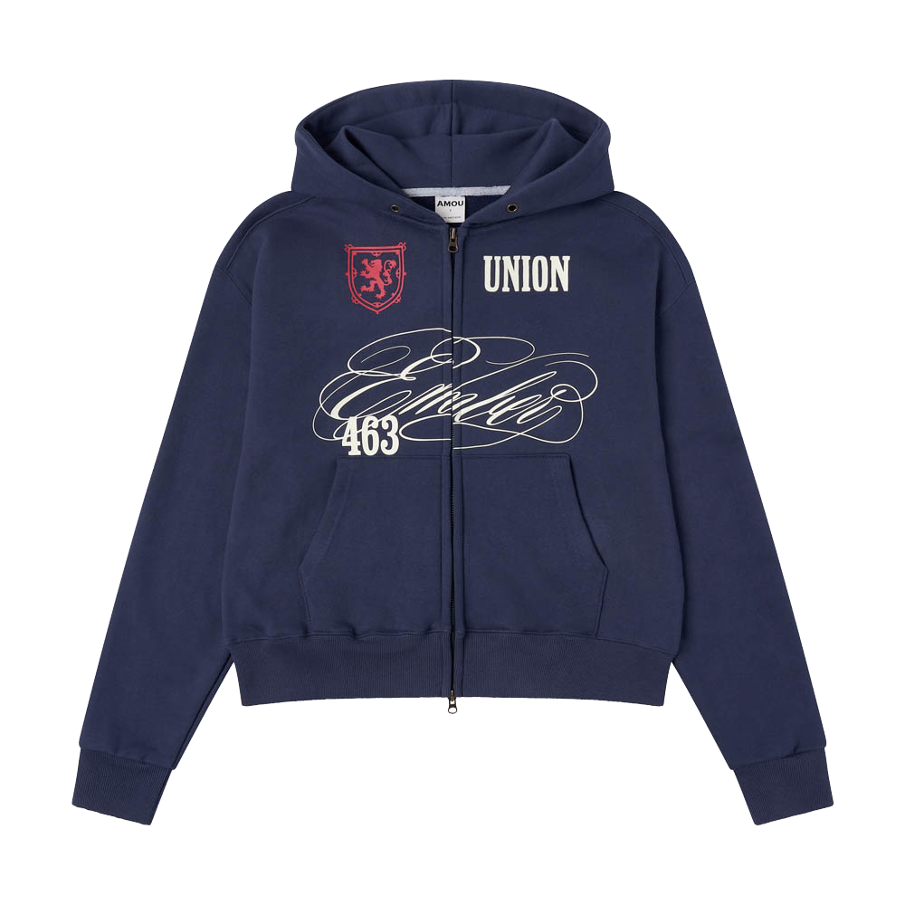 아모우 [기모] 클럽 후드 집업 블루(AMOU [Fleece] Club Hoodie Zip-up Blue) - 2