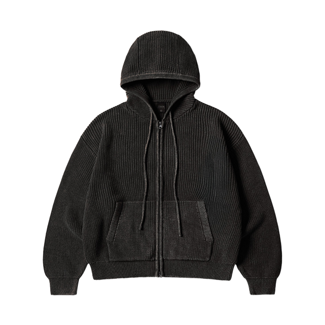 MMKN6957_black_29 EZKATON Cotton Washed Hachi Knit Hood Zip-up Black MMKN6957