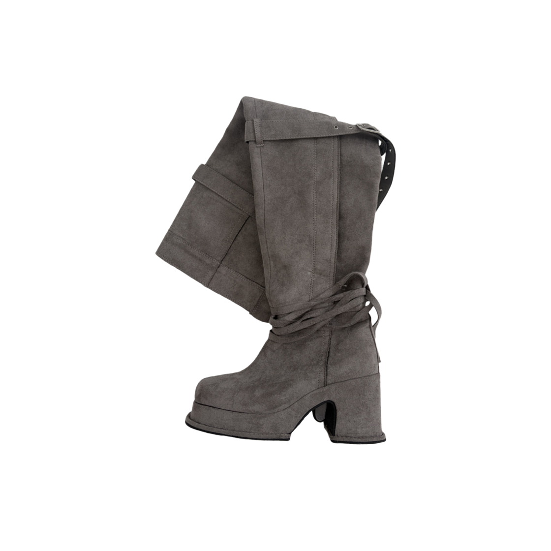 게이트리스 버클 싸이 하이 부츠-그레이(Gateless Buckle Thigh High Boots-Gray)