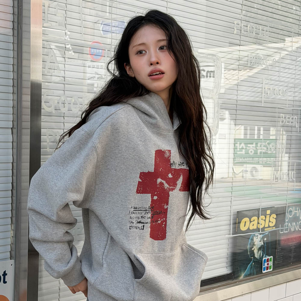 아모우 사이드웨이즈 후디 그레이(AMOU Sideways Hoodie Gray) - 5