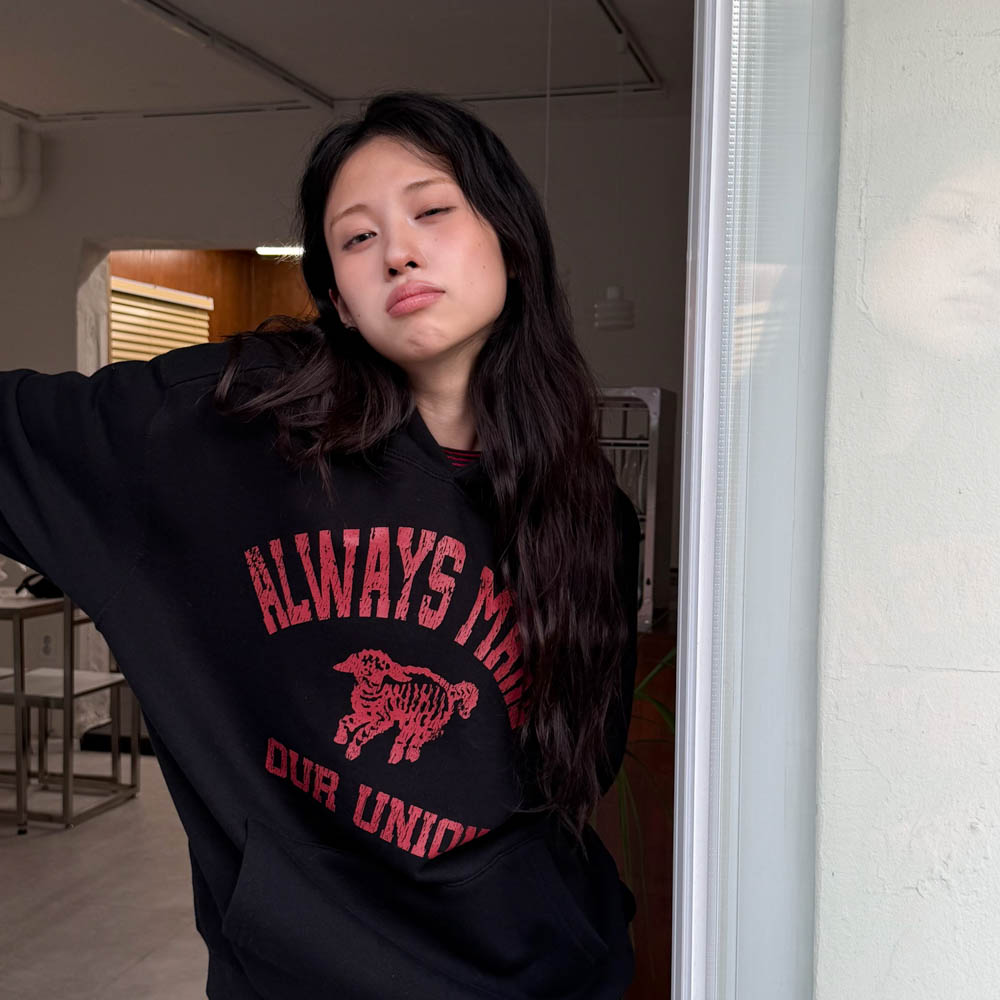 아모우 [기모] 빈티지 램 후디 블랙(AMOU [Fleece] Vintage RAM Hoodie Black) - 6