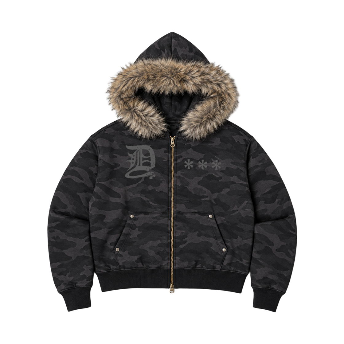 아모우 퍼 후드 집업 카모(AMOU Fur Hoodie Zip Up Camo)