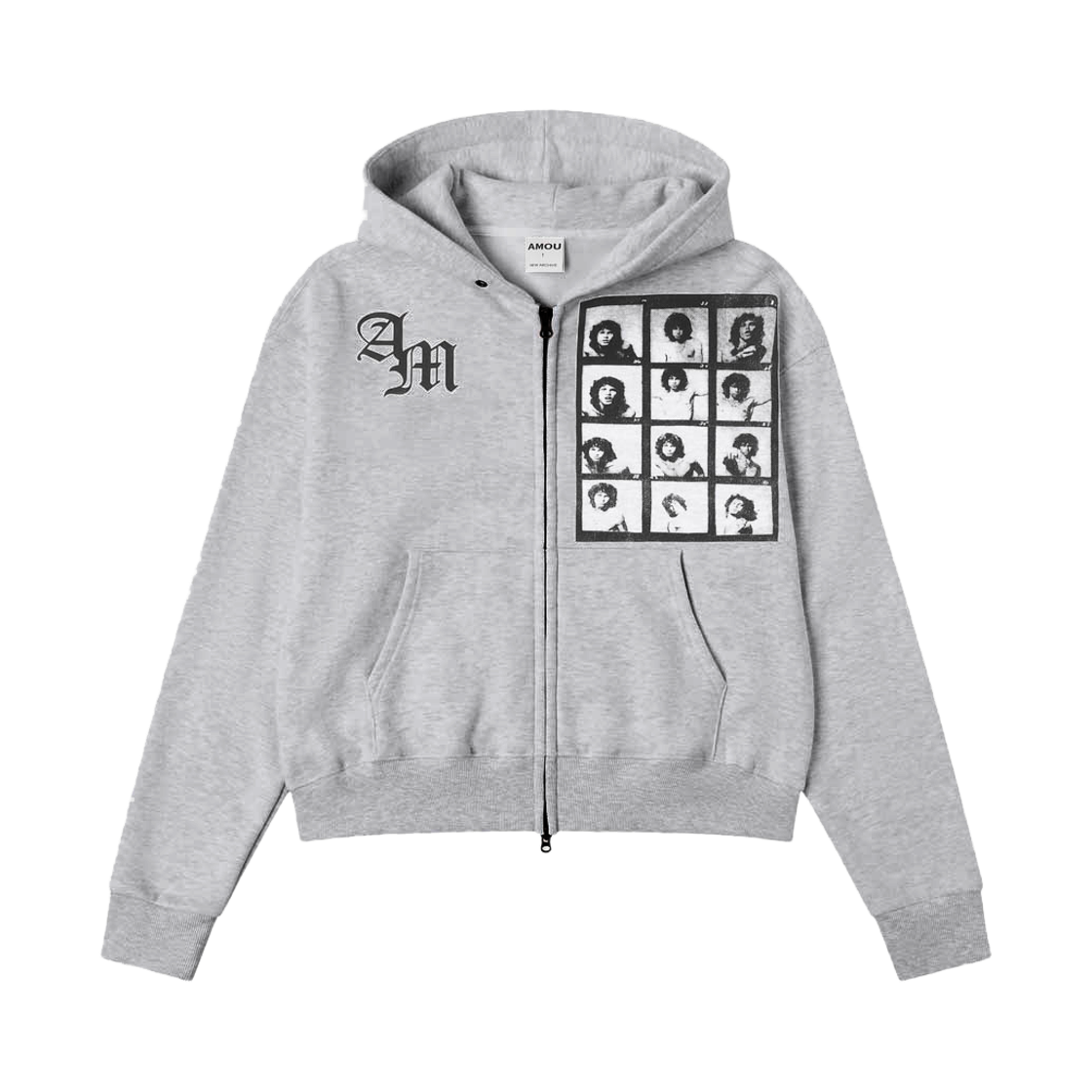 아모우 [기모] AM 히피 후드 집업 그레이(AMOU [Fleece] AM hippy Hoodie Zip-up Gray)
