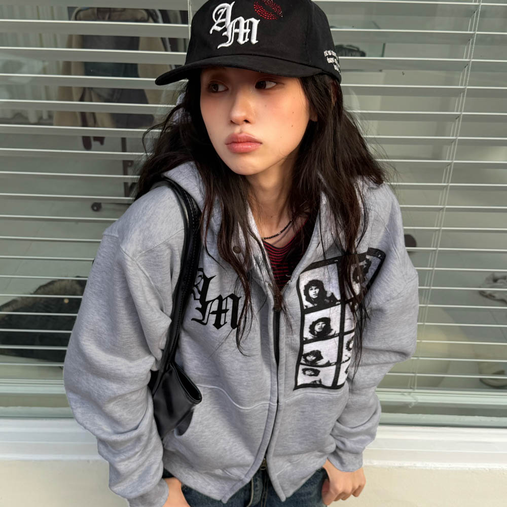 아모우 [기모] AM 히피 후드 집업 그레이(AMOU [Fleece] AM hippy Hoodie Zip-up Gray) - 6