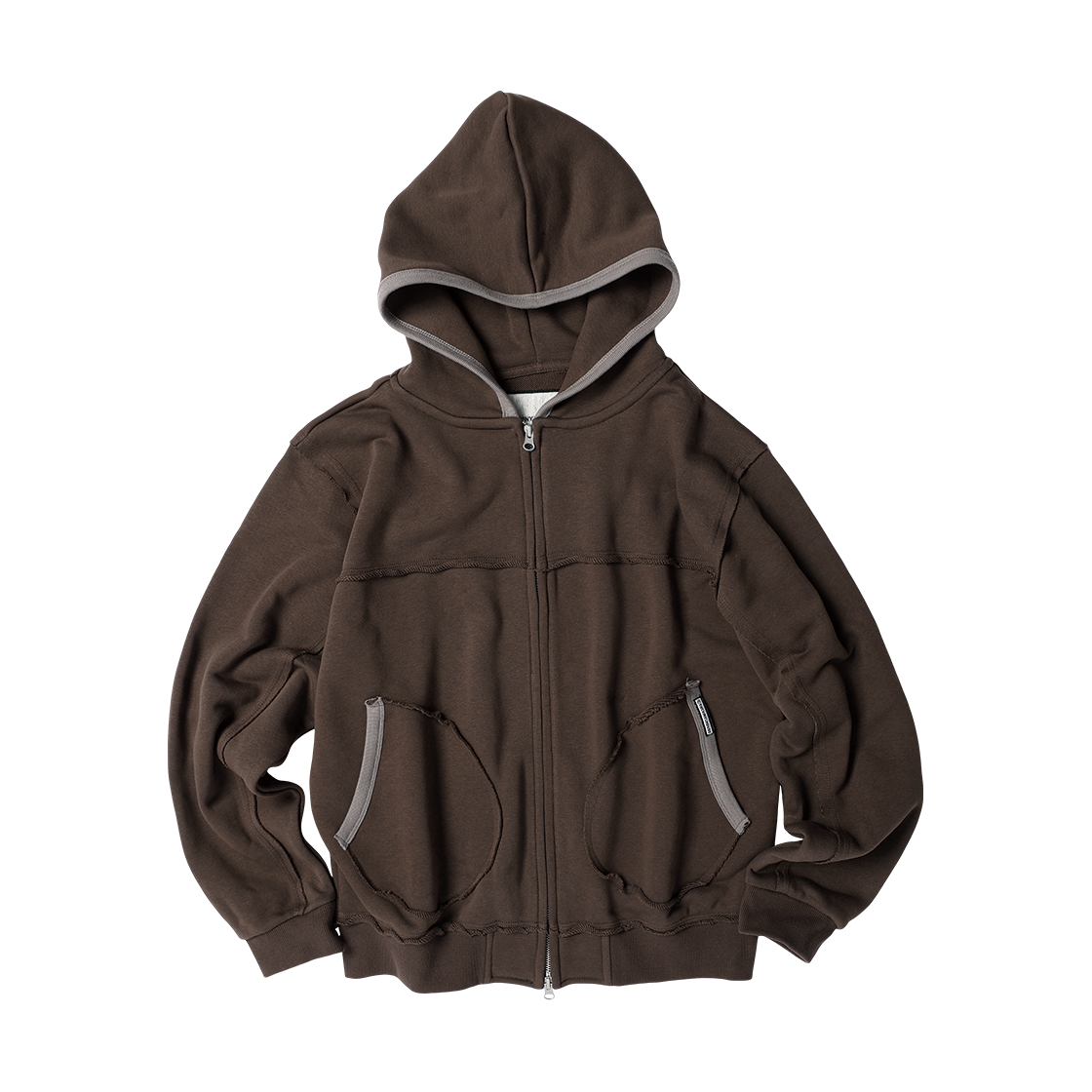 VH2EFUM480ABR Thevinylhouse Cut Off Hoodie Zip-Up Brown