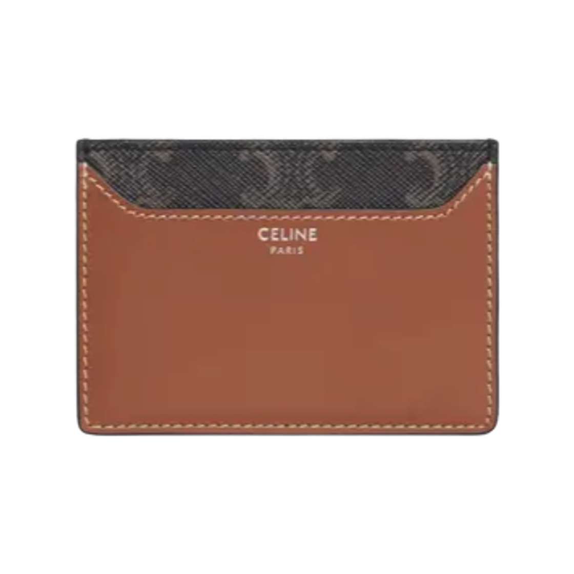10K732EEN-04LI Celine Card Holder in Triomphe Canvas Calfskin Tan