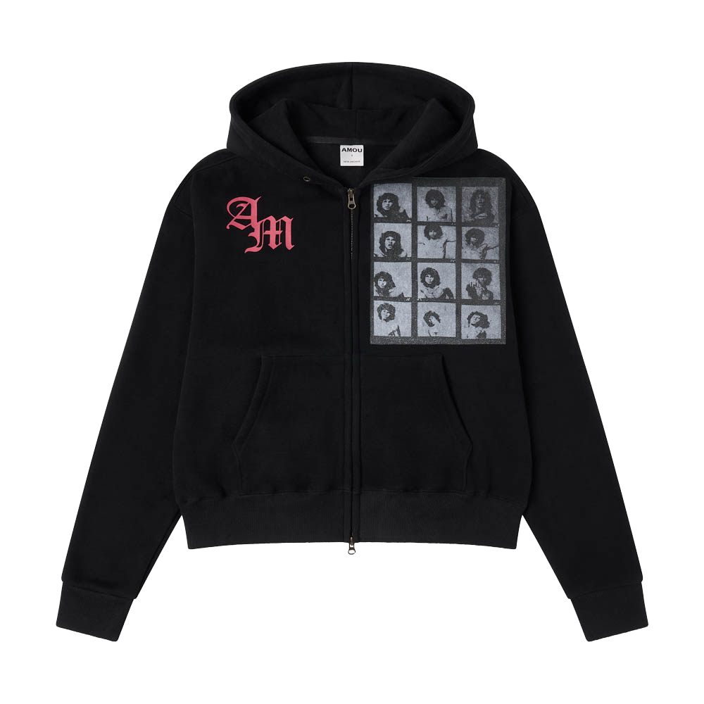 아모우 [기모] AM 히피 후드 집업 블랙(AMOU [Fleece] AM hippy Hoodie Zip-up Black) - 2