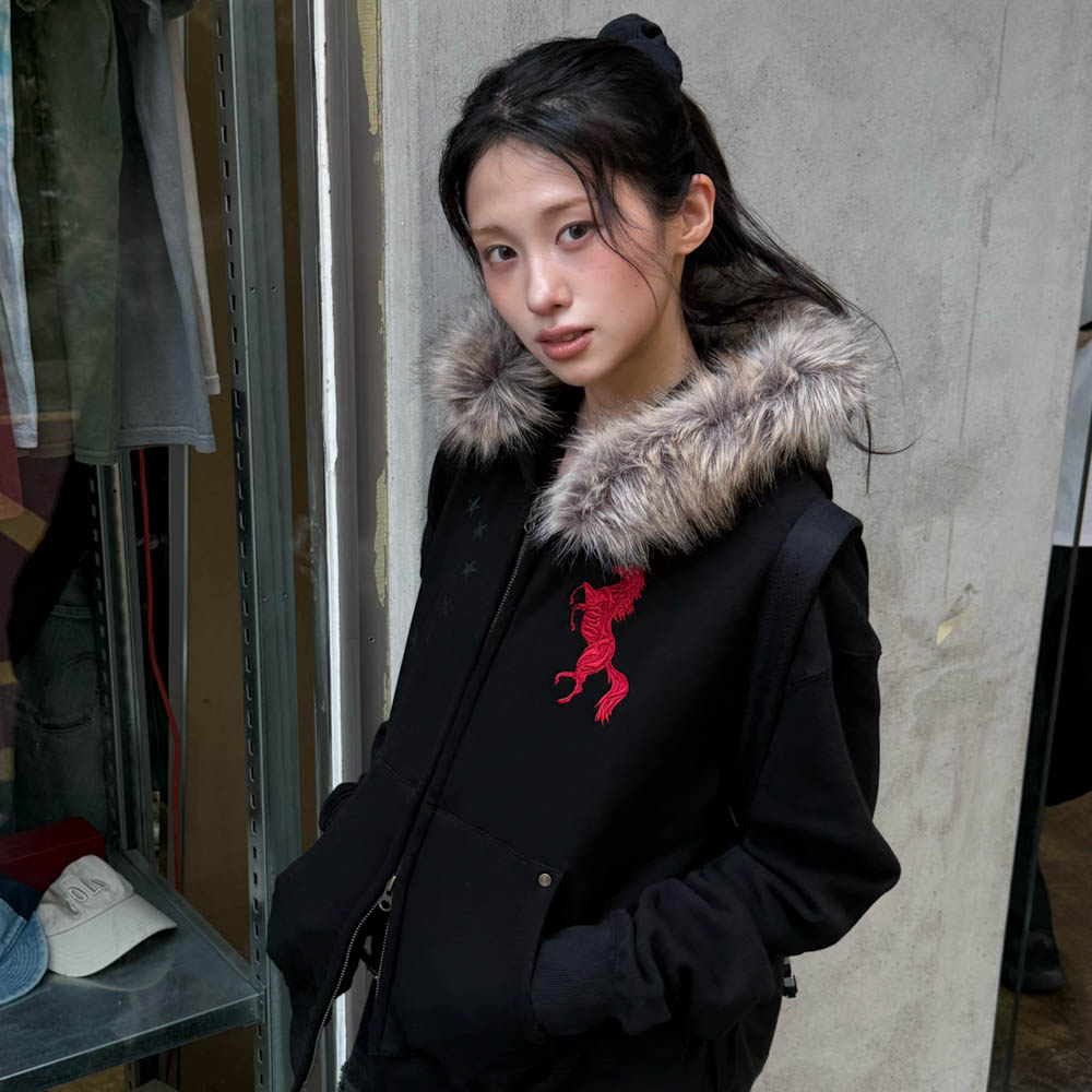 아모우 퍼 후드 집업 카모(AMOU Fur Hoodie Zip Up Camo) - 5