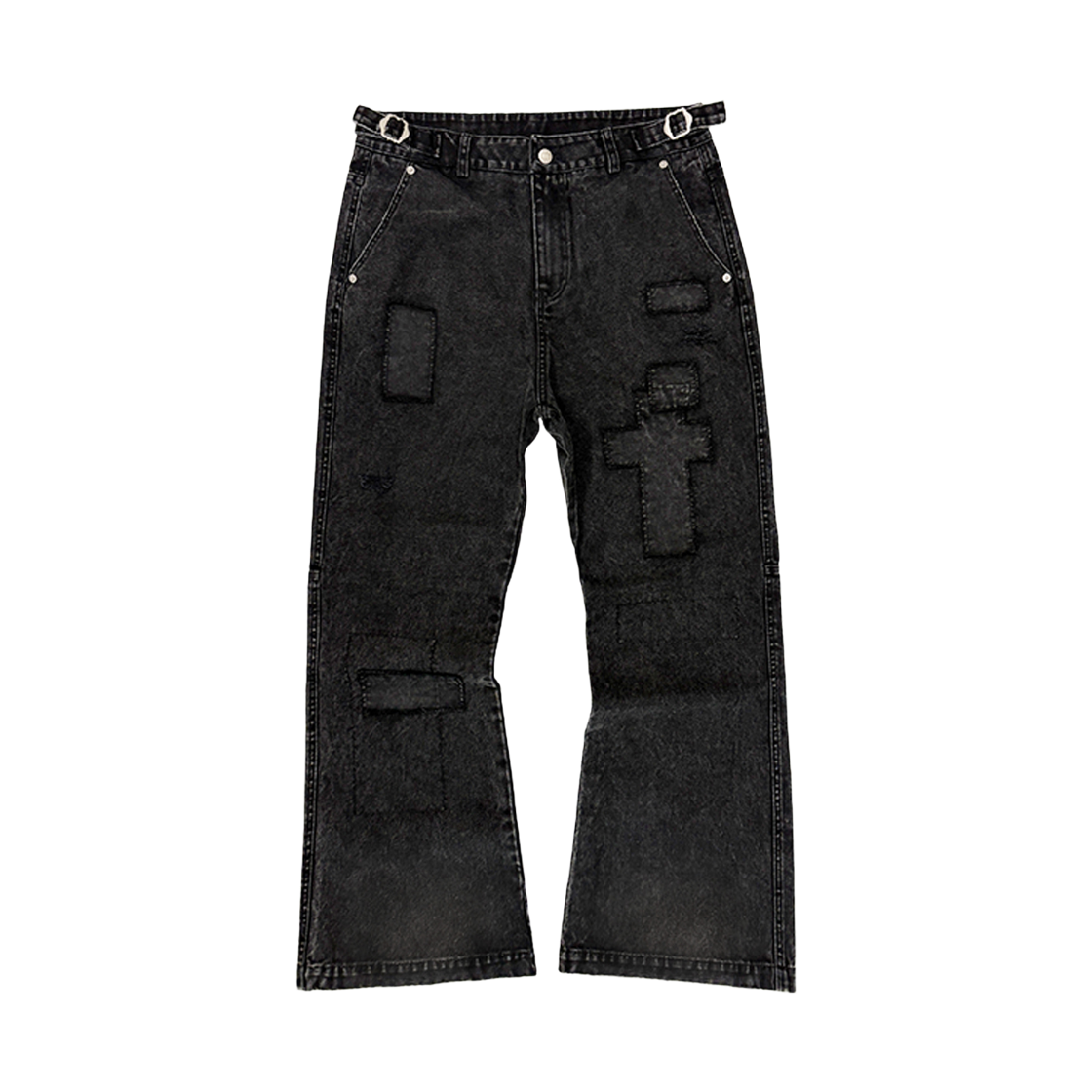 플레이버리즘 빈티지 패치워크 플레어드 팬츠 워시드 블랙(Flavorism VTG Patchwork Flared Pants Washed Black) - 1