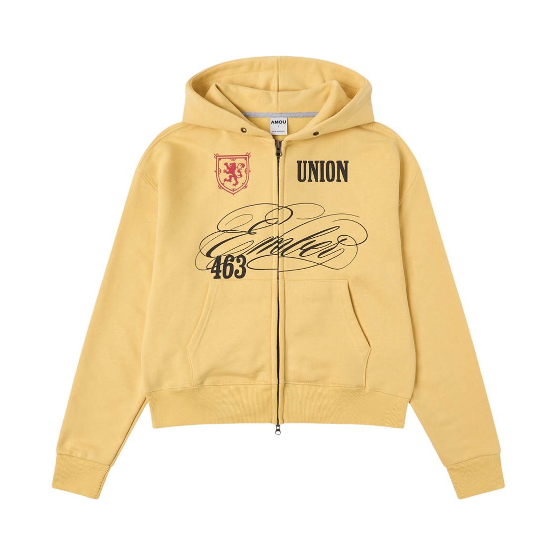 아모우 [기모] 클럽 후드 집업 옐로우(AMOU [Fleece] Club Hoodie Zip-up Yellow)