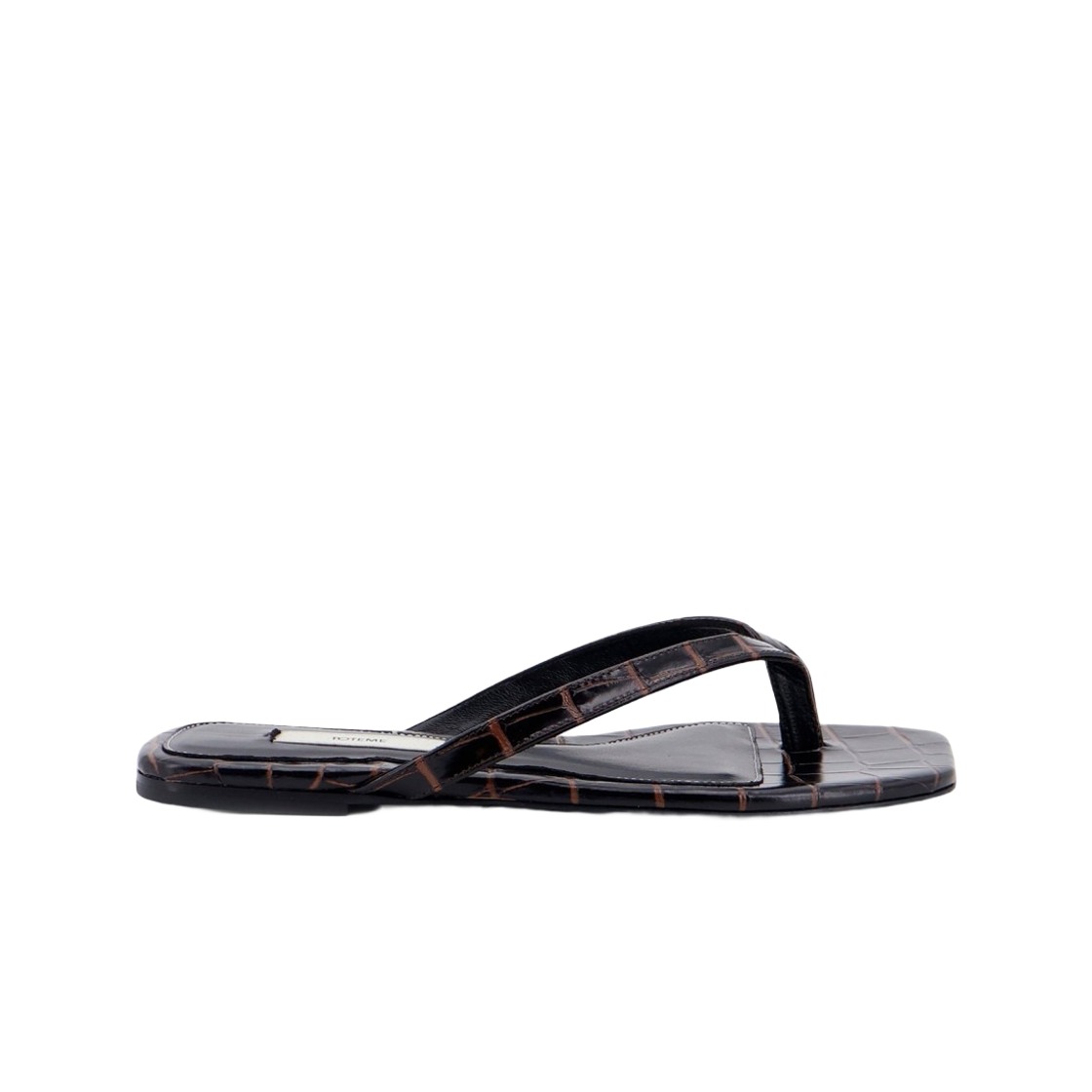 243-WAS4557-LE0076-034 (W) Toteme Croco Embossed Flip Flops Dark Brown