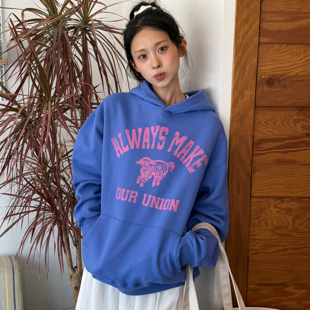 아모우 [기모] 빈티지 램 후디 블루(AMOU [Fleece] Vintage Ram Hoodie Blue) - 4
