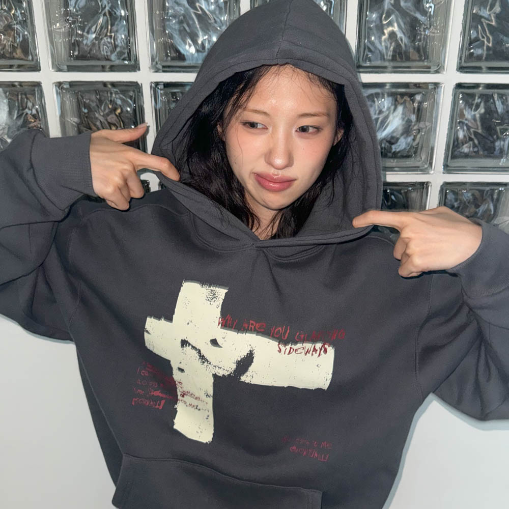 아모우 사이드웨이즈 후디 차콜 그레이(AMOU Sideways Hoodie Chacoal Gray) - 5