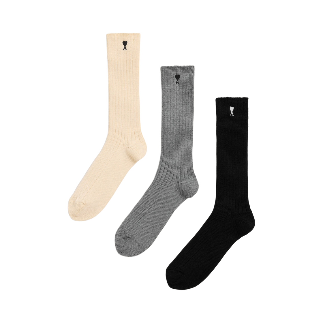 USC627-AK0024-967 AMI de Coeur Cotton Embroidery Socks White Grey Black