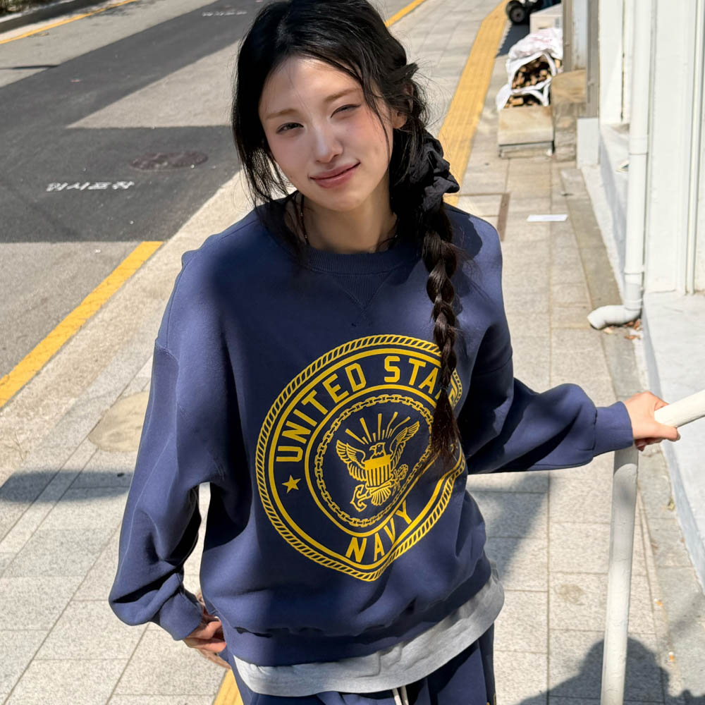 아모우 [기모] US 네이비 스웨트셔츠 블루(AMOU [Fleece] US Navy Sweat Shirts Blue) - 5