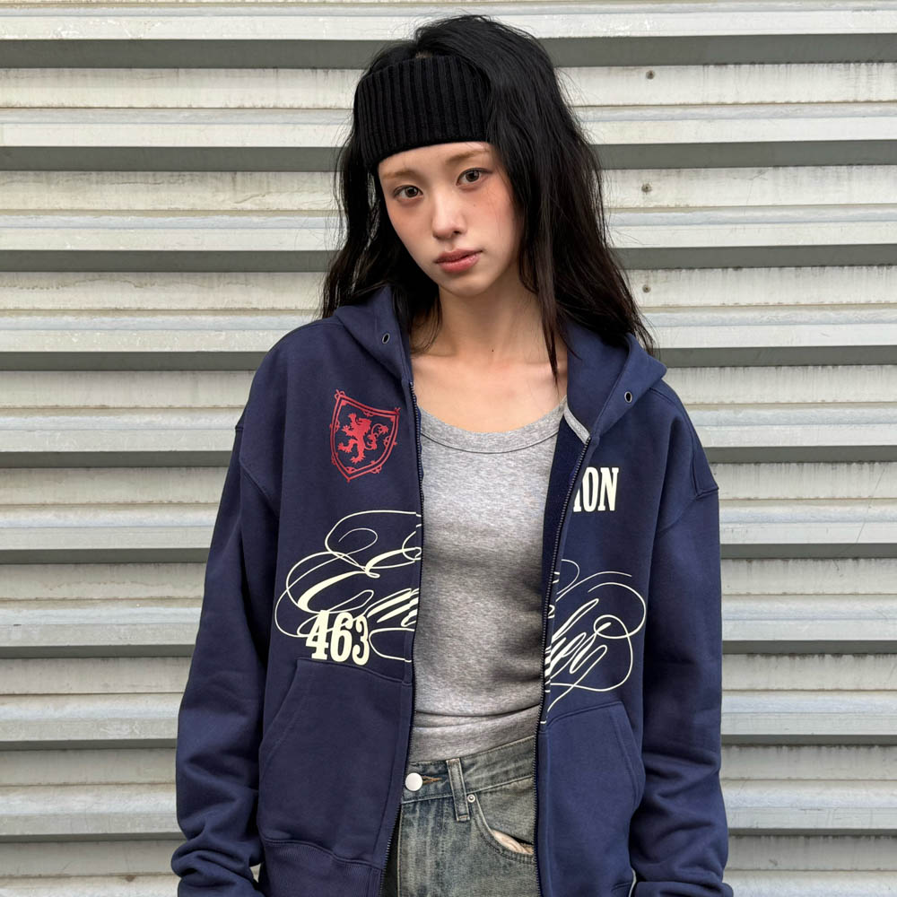 아모우 [기모] 클럽 후드 집업 블루(AMOU [Fleece] Club Hoodie Zip-up Blue) - 5