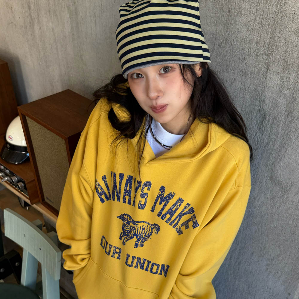 아모우 [기모] 빈티지 램 후디 옐로우(AMOU [Fleece] Vintage Ram Hoodie Yellow) - 3