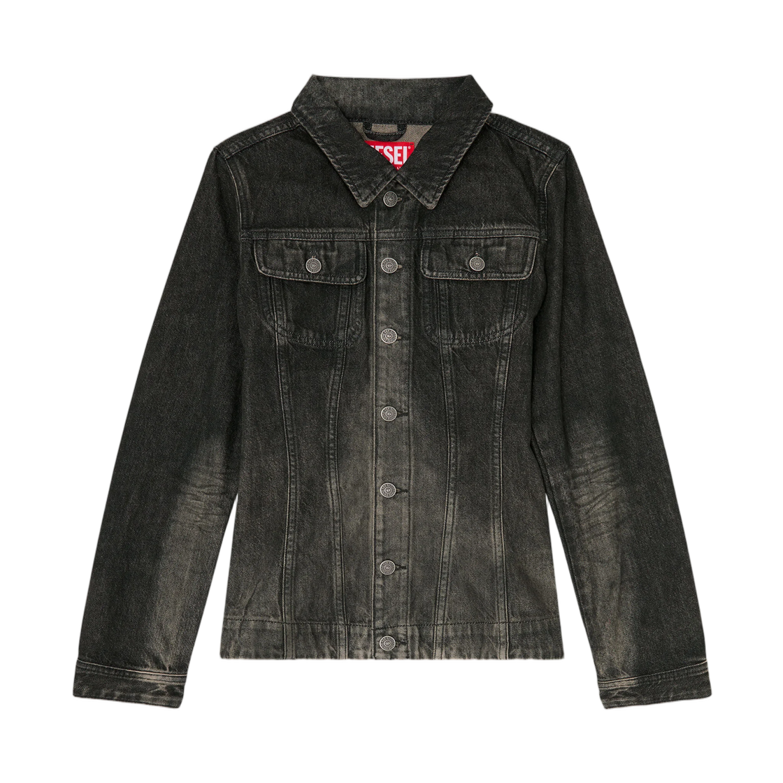 A2624009R33-02 (W) Diesel Fitted Trucker Jacket In Dirty-Effect Denim Black