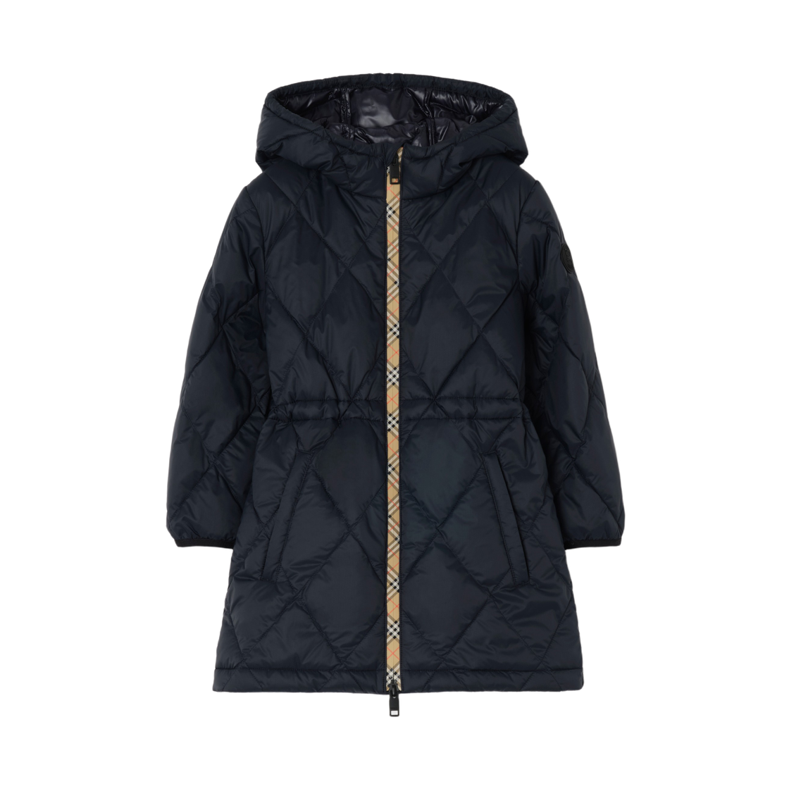 8126238 (Kids) Burberry Checker Tape Quilted Nylon Hooded Coat Navy