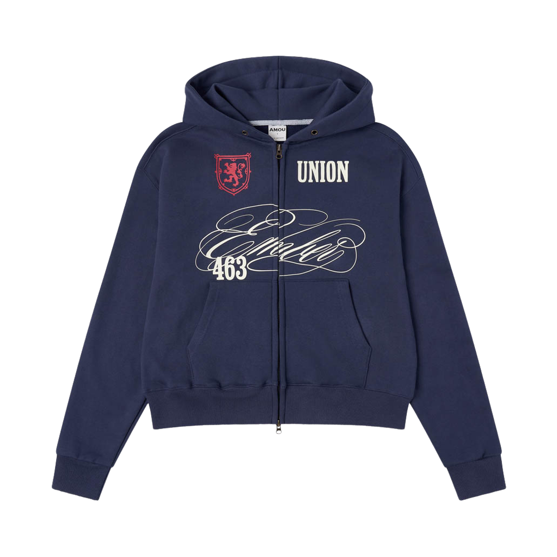 아모우 [기모] 클럽 후드 집업 블루(AMOU [Fleece] Club Hoodie Zip-up Blue)