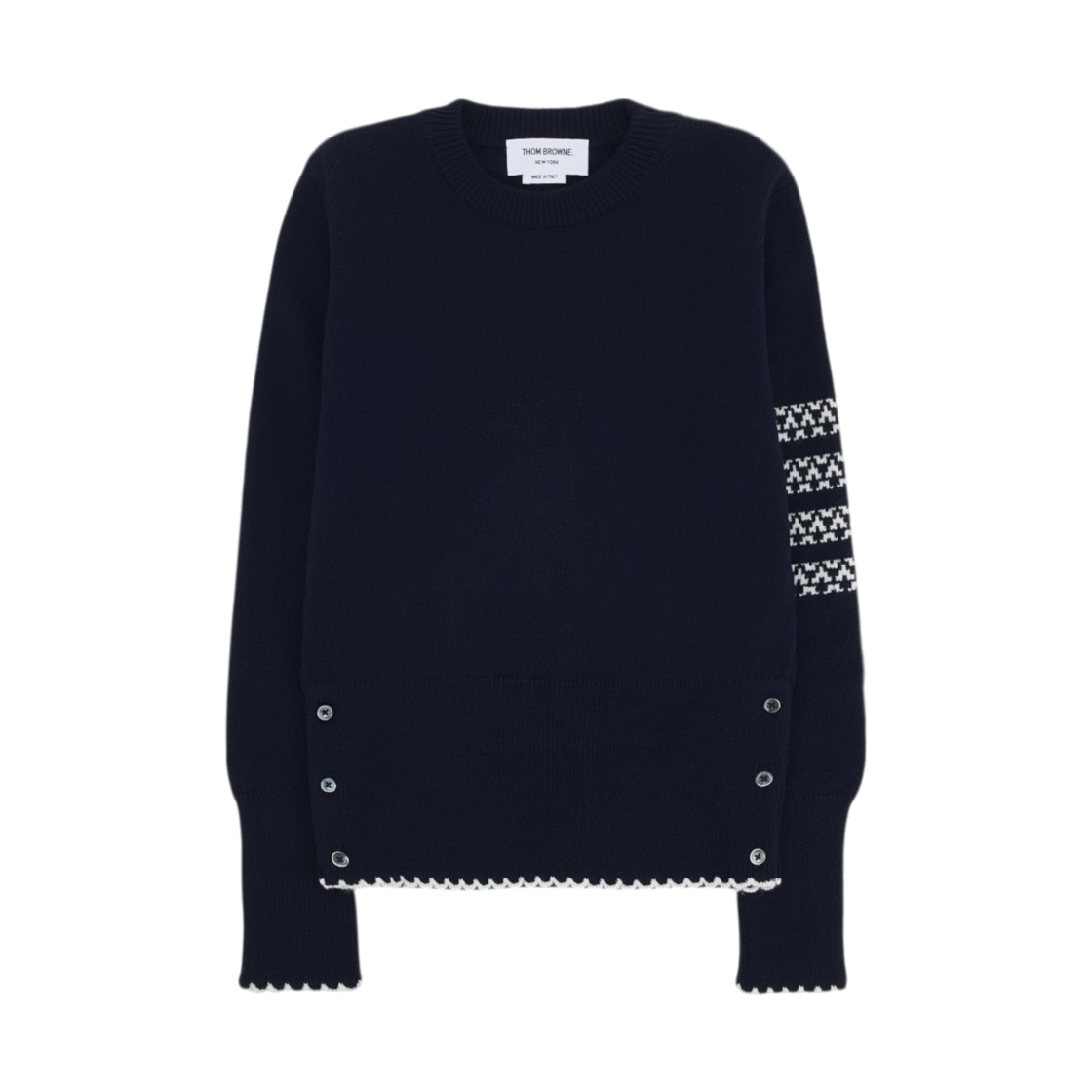 FKA514A-Y1029-415 (W) Thom Browne Merino Wool Holiday Hector Pullover Navy