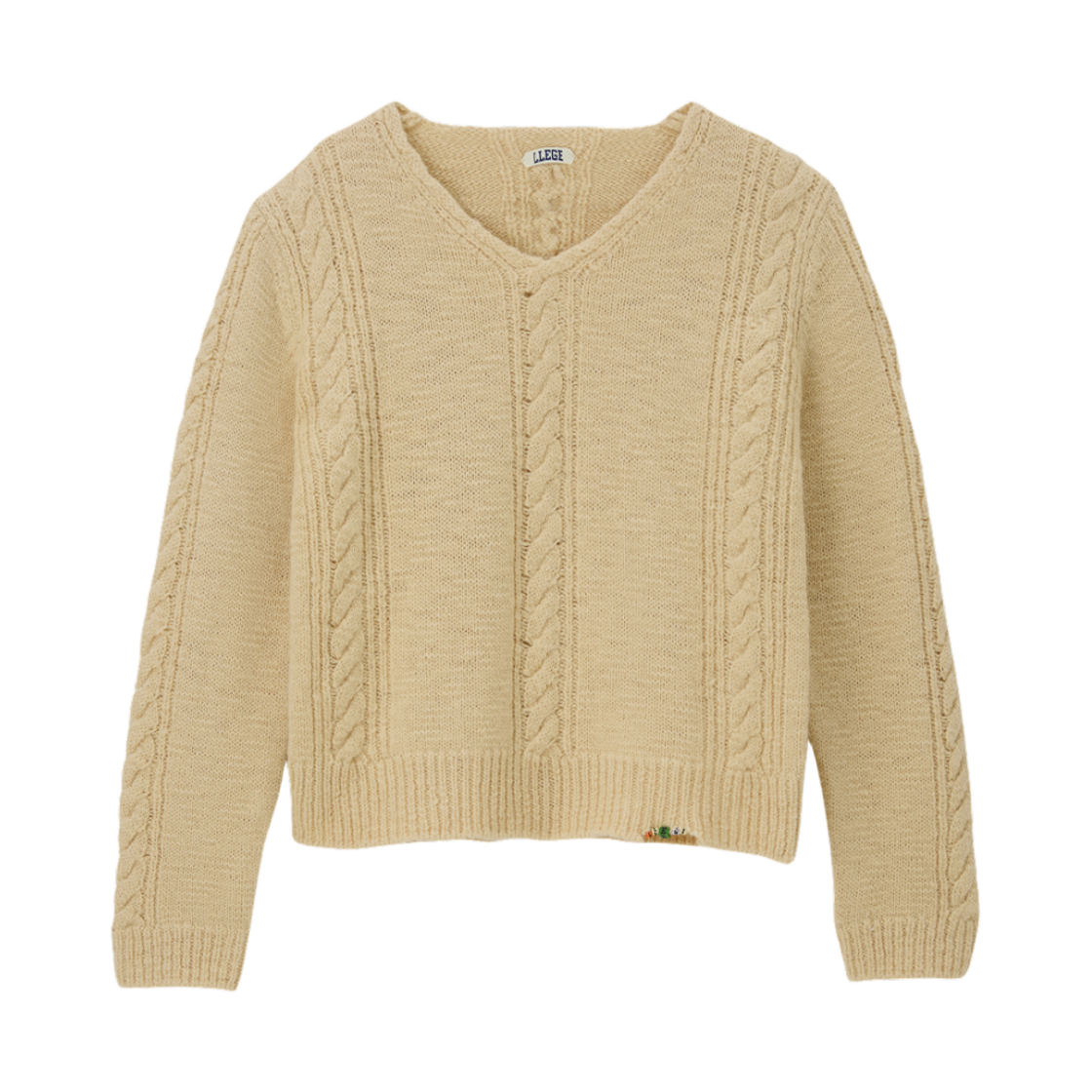 LL26WKTP005BE LLEGE Cube Detail Cable V-Neck Sweater Beige