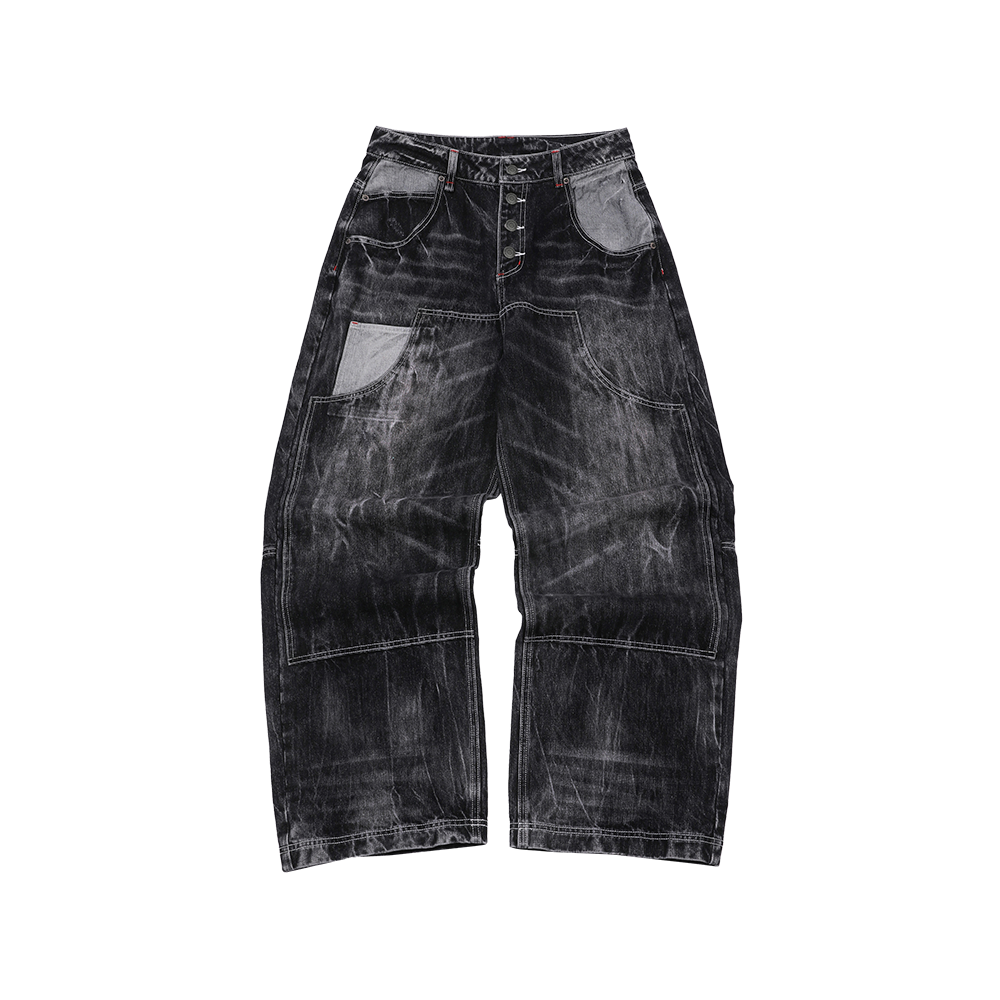 SCBFF3LPU02BK SPORT CHAMBER Iron Double Knee Denim Pants BLACK