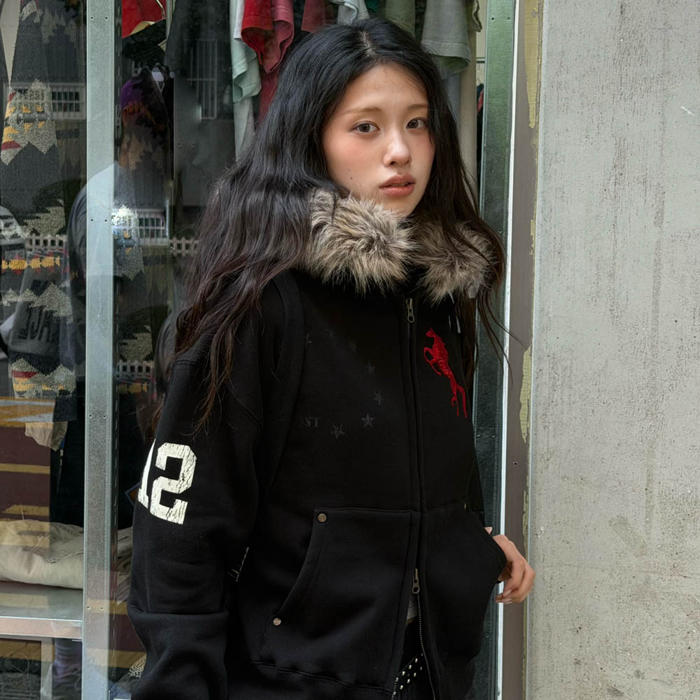 아모우 퍼 후드 집업 카모(AMOU Fur Hoodie Zip Up Camo) - 6