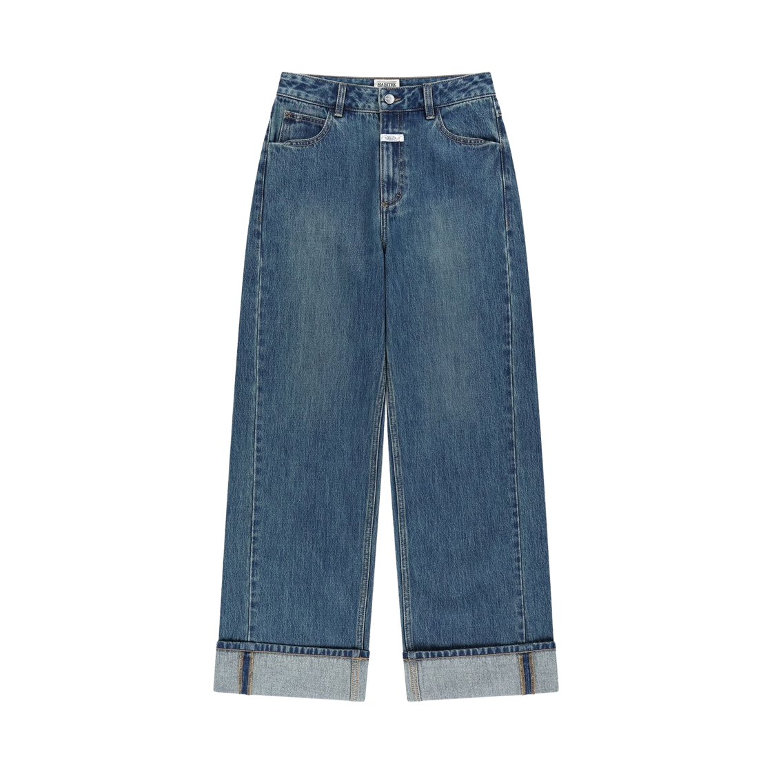 (W) 마리떼 프랑소와 저버 세미 와이드 턴 업 데님 팬츠 블루((W) Marithe Francois Girbaud Semi Wide Turn Up Denim Pants Blue)