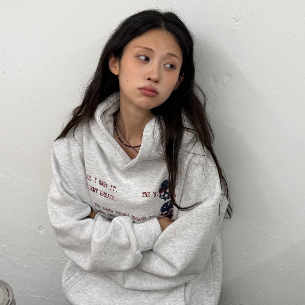 아모우 [기모] 스컬 레터 후디 화이트 그레이(AMOU [Fleece] Skull Letter Hoodie White Gray) - 6