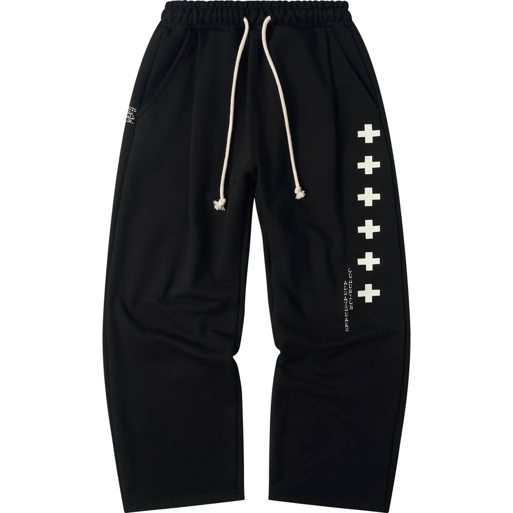 아모우 [기모]  빅 크로스 원 턱 스웨트팬츠 블랙(AMOU [Fleece]  Big Cross One Tuck Sweat pants Black) - 2