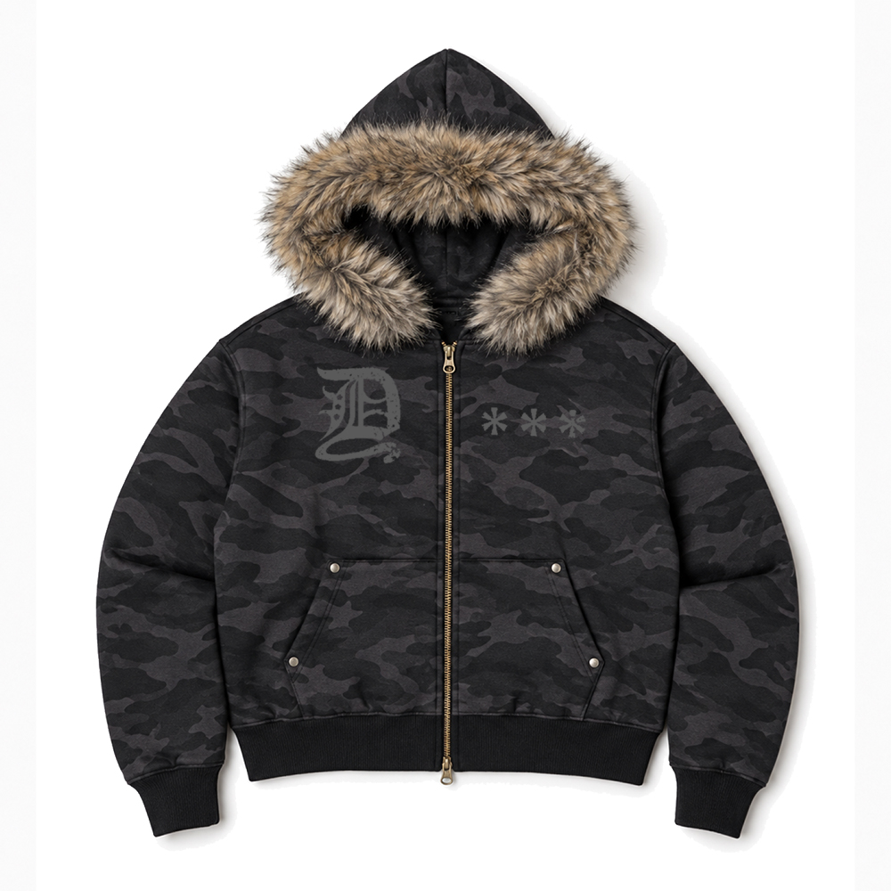 아모우 퍼 후드 집업 카모(AMOU Fur Hoodie Zip Up Camo) - 2