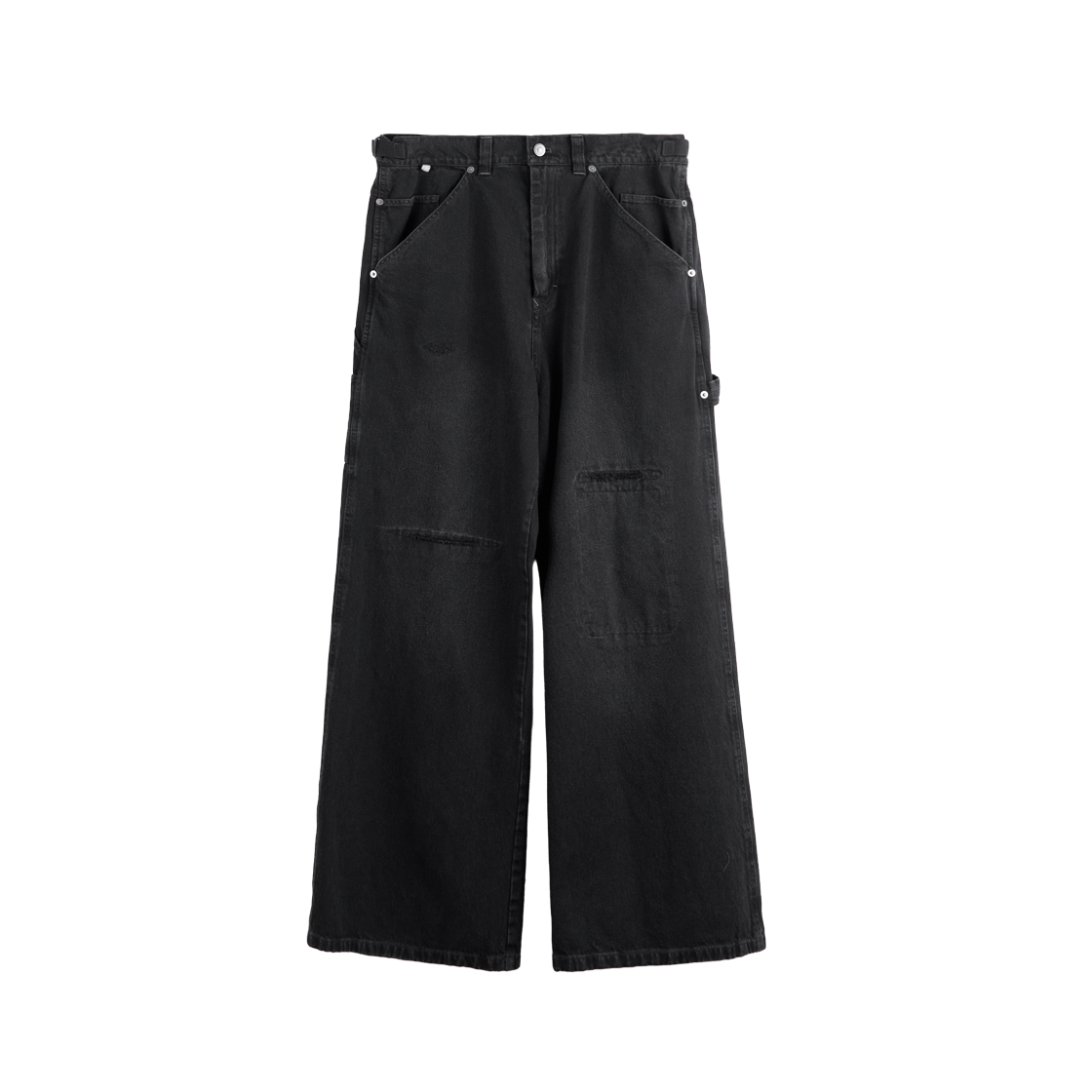 폴리테루 데미지드 카펜터 팬츠 워시드 블랙(Polyteru Damaged Carpenter Pants Washed Black)