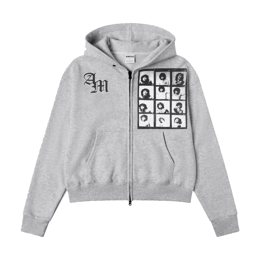 아모우 [기모] AM 히피 후드 집업 그레이(AMOU [Fleece] AM hippy Hoodie Zip-up Gray) - 2